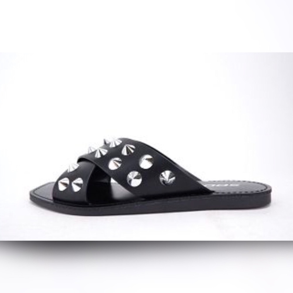 Soda Linwood Vegan Leather Silver Stud Flat Sandal - Picture 9 of 11